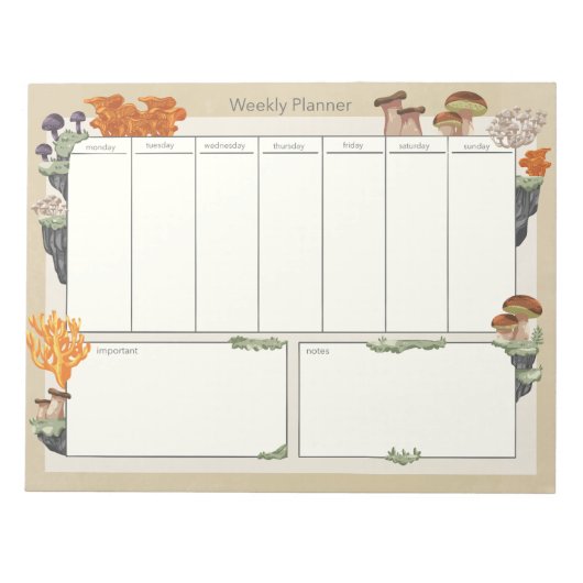 Wild Mushroom Medley Weekly Planner 8,5"x11" 50pg Notizblock (Vorderseite)