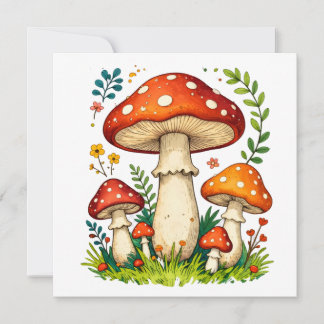 Wild mushrooms and flowers in grass forest nature