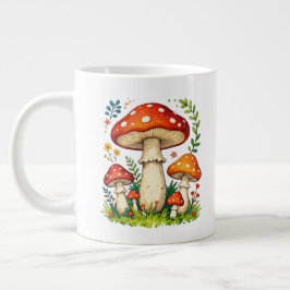 Wild mushrooms and flowers in grass forest nature Jumbo-Tasse