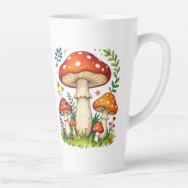 Wild mushrooms and flowers in grass forest nature milchtasse