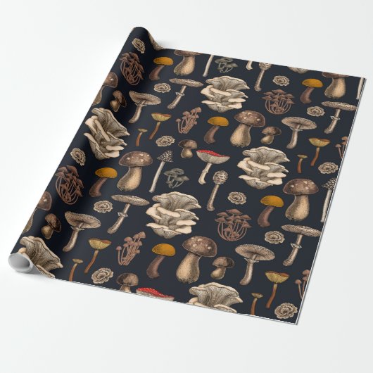 Wild Mushrooms on Grafit Geschenkpapier (Ungerollt)