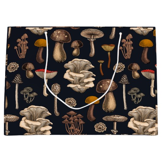 Wild Mushrooms on Grafit Große Geschenktüte (Vorderseite)