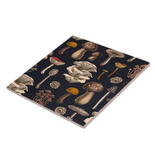 Wild Mushrooms on graphite black Fliese (Seite)