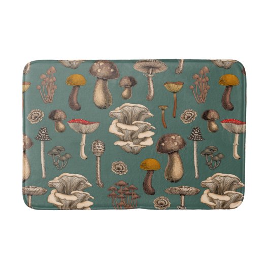 Wild Mushrooms on pine green Badematte (Vorderseite)