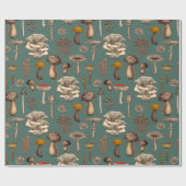 Wild Mushrooms on pine green Geschenkpapier (Flach)