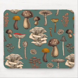 Wild Mushrooms on pine green Mousepad