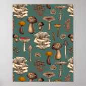 Wild Mushrooms on pine green Poster (Vorne)
