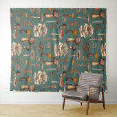 Wild Mushrooms on pine green Wandteppich (Beispiel (Horizontal))