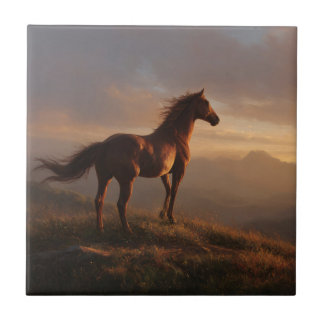 Wild Mustang beobachtet den Sonnenuntergang Fliese
