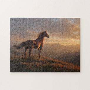 Wild Mustang beobachtet den Sonnenuntergang Puzzle