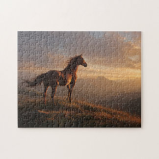 Wild Mustang beobachtet den Sonnenuntergang Puzzle