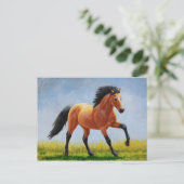 Wild Mustang Buckskin Horning Postkarte (Stehend Vorderseite)