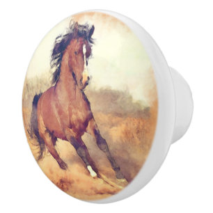 Wild Mustang Horse Aquarellmalerei Keramikknauf