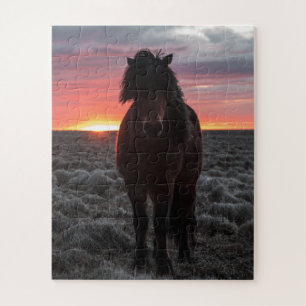 Wild Mustang Horse im Sonnenuntergang Puzzle