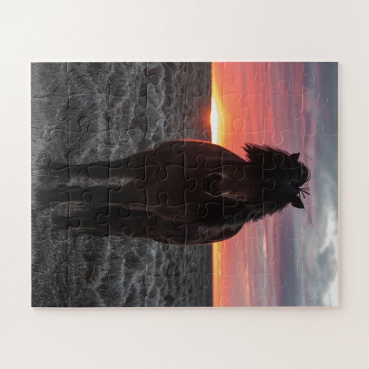 Wild Mustang Horse im Sonnenuntergang Puzzle (Horizontal)