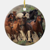 Wild Mustang Horses Monogram Keramik Ornament (Hinten)