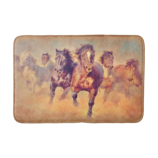 Wild Mustang Horses Stampede Watercolor Badematte (Vorderseite)