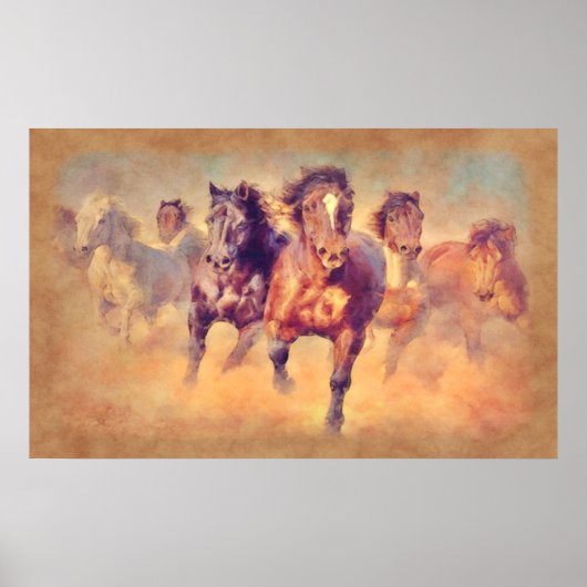 Wild Mustang Horses Stampede Watercolor Poster (Vorne)
