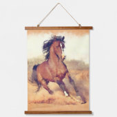 Wild Mustang Horses Stampede Watercolor Wandteppich Mit Holzrahmen (Vorderseite)