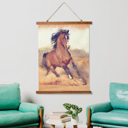 Wild Mustang Horses Stampede Watercolor Wandteppich Mit Holzrahmen (Wohnzimmer)