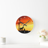 Wild Mustang Mare and Foal Silhouette With Sunset Runde Wanduhr (Zuhause)