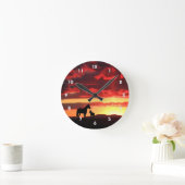 Wild Mustang Mare and Foal Silhouette With Sunset Runde Wanduhr (Zuhause)