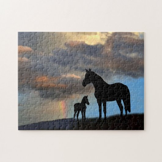 Wild Mustang Mare und Foal mit Regenbogen Puzzle (Horizontal)