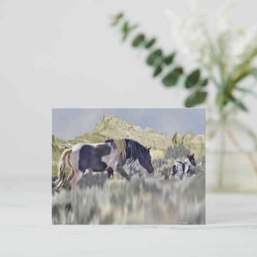 Wild Mustang Mare und Foal Postkarte (Stehend Vorderseite)