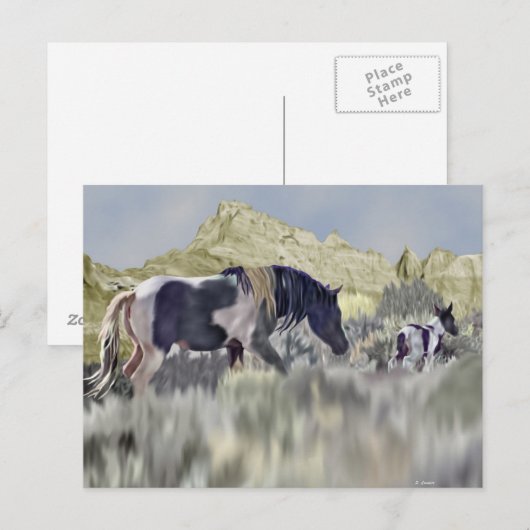 Wild Mustang Mare und Foal Postkarte (Vorne/Hinten)