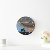 Wild Mustang Mare und Foal-Silhouette mit Regenbog Runde Wanduhr (Zuhause)