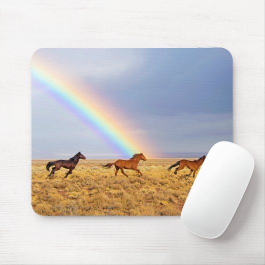 Wild Mustang Pferde Running and Rainbow Mousepad (Mit Mouse)