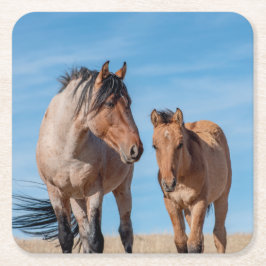 Wild Mustang Stallion und Wild Horse Foal Rechteckiger Pappuntersetzer