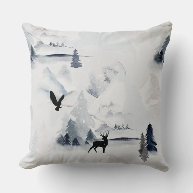 Wild-Natur Winter Collage Owl Deer Forest Kissen (Vorderseite)