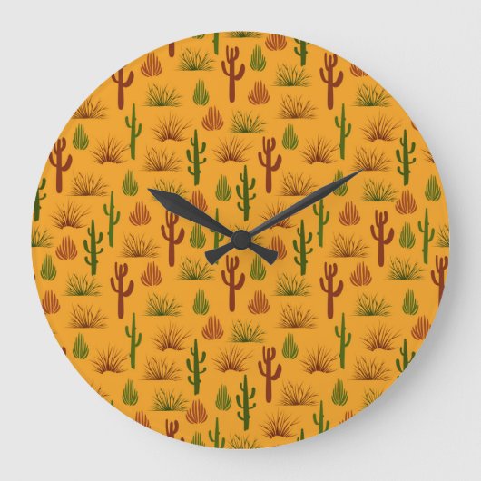 Wild Nature Cactus Bushes Pattern Große Wanduhr (Vorderseite)