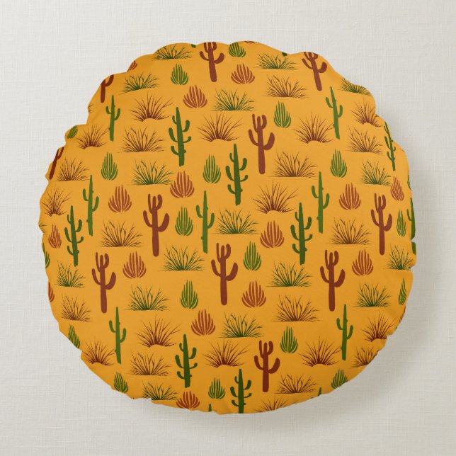 Wild Nature Cactus Bushes Pattern Rundes Kissen (Vorderseite)