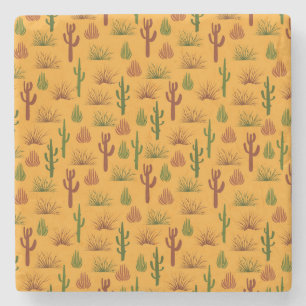 Wild Nature Cactus Bushes Pattern Steinuntersetzer