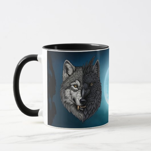 Wild Nature Crow-Raven Wolf Tasse (Links)