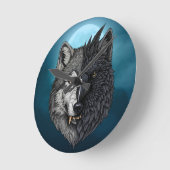 Wild Nature Moon Crow-Wolf Raven Runde Wanduhr (Winkel)