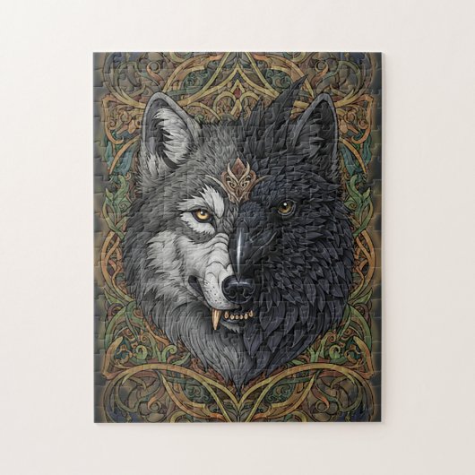 Wild Nature Wolf Crow-Raven Puzzle (Vertikal)