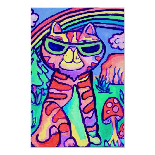 Wild Neon Cat Cool Art Painting Fun Poster (Vorderseite)