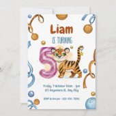 Wild & Niedlich Tiger 5. Geburtstag Einladung (Vorderseite)