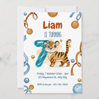 Wild & Niedlich Tiger 7. Geburtstag Einladung
