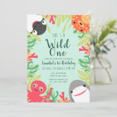 Wild Niedlicher Meerestiere Kindergeburtstag Einla Einladung (Stehend Vorderseite)