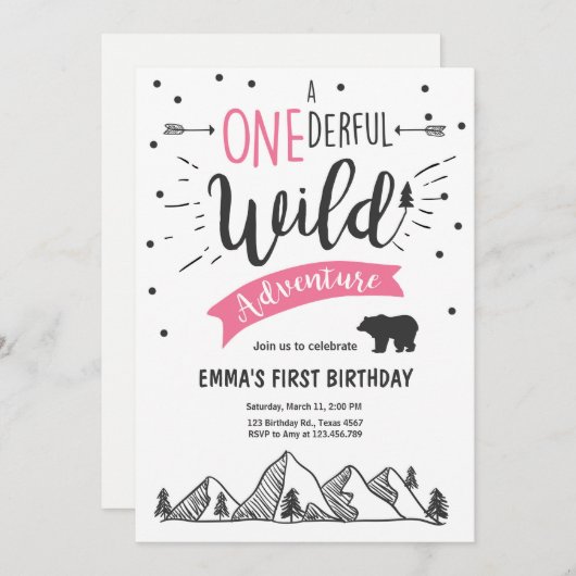 Wild OnAdventure Einladung zum Geburtstag Girl (Vorne/Hinten)