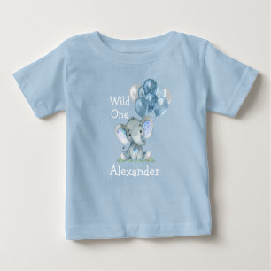 Wild One 1. Geburtstag Baby Elephant Balloons Blue Baby T-shirt