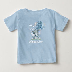 Wild One 1. Geburtstag Baby Elephant Balloons Blue T-shirt