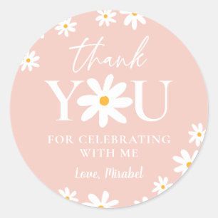 Wild One 1. Geburtstag Boho Blush Pink Daisy Runder Aufkleber