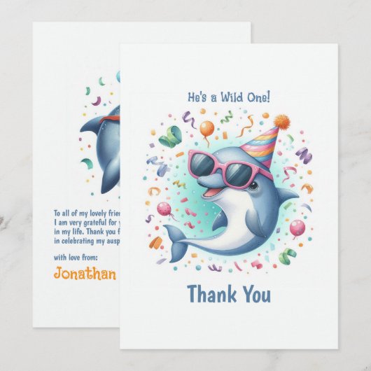 Wild One 1. Geburtstag Dolphin Themed Dankeskarte (Vorne/Hinten)