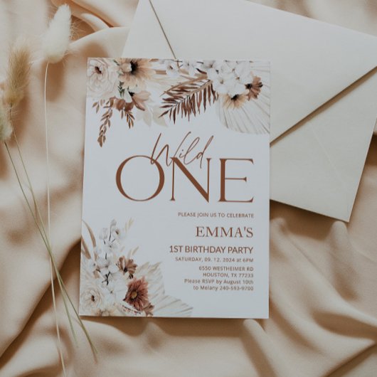 Wild One 1. Geburtstag Einladung Boho Pampas