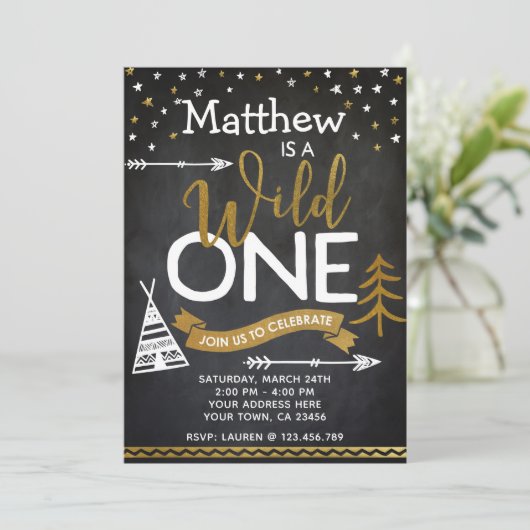 Wild One 1. Geburtstag Einladung Chalkboard (Stehend Vorderseite)